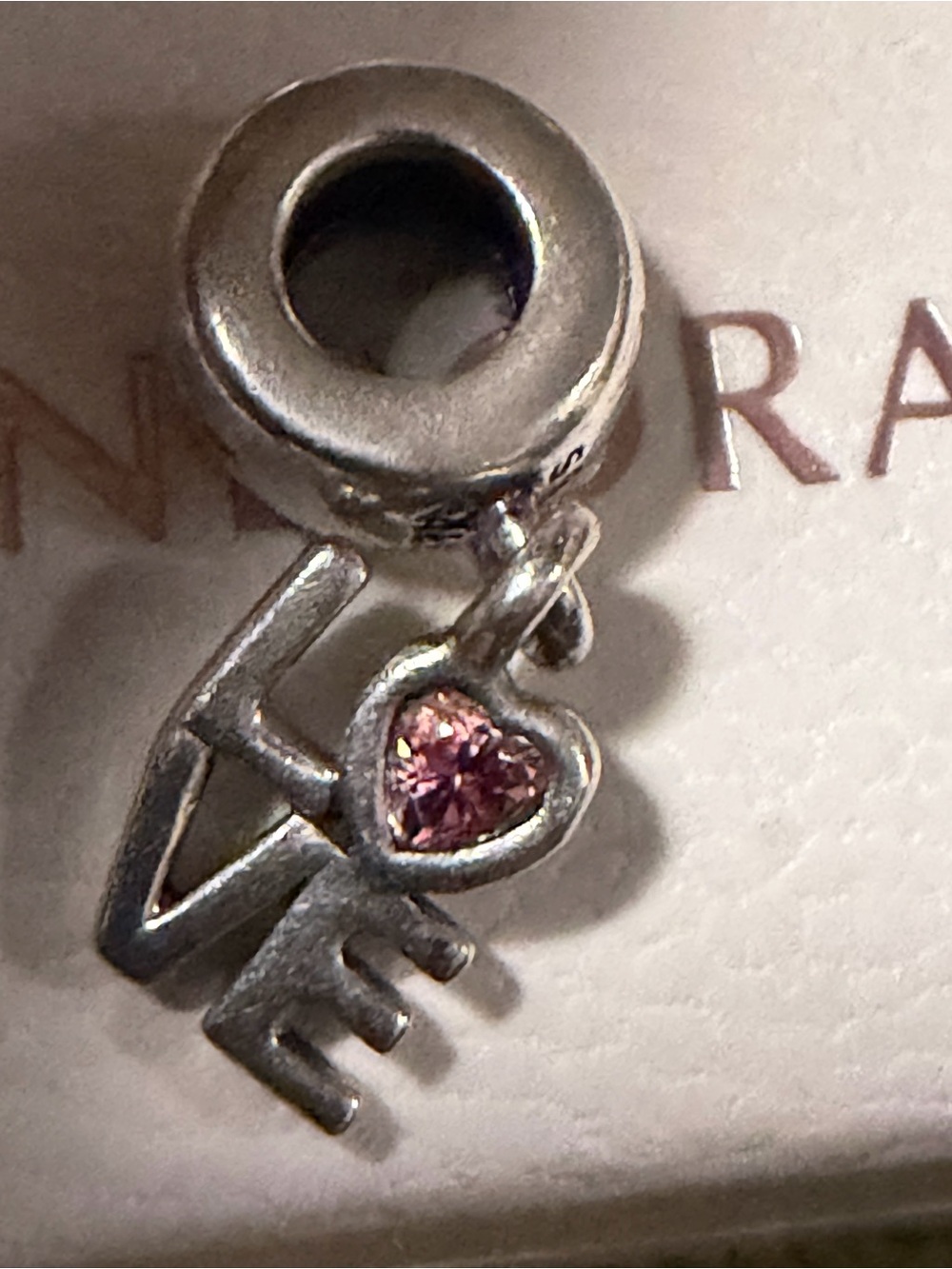 Authentic Pandora Pink Heart 'LOVE' Dangle Charm Silver